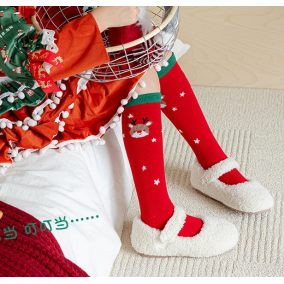 Świąteczne podkolanówki dziecięce z kokardą – czerwone i zielone | LeAnKa