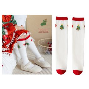 Świąteczne podkolanówki dziecięce z kokardą – czerwone i zielone | LeAnKa 2