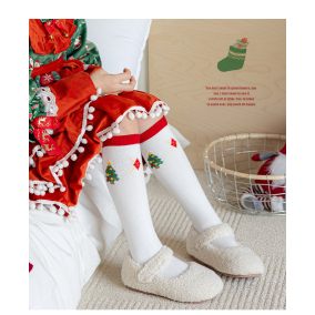 Świąteczne podkolanówki dziecięce z kokardą – czerwone i zielone | LeAnKa