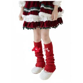 Świąteczne podkolanówki dziecięce z kokardą – czerwone i zielone | LeAnKa 2