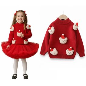 Świąteczny sweter dziecięcy z misiami 3D | Miękki sweter akrylowy LeAnKa 2