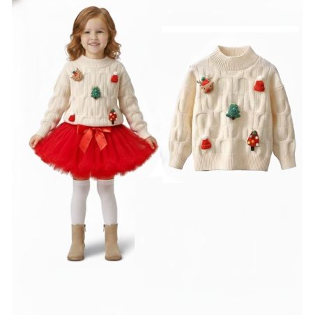 Sweterek świąteczny dla dzieci z aplikacjami 3D | LeAnKa – Czerwony i Biały