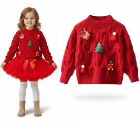 Sweterek świąteczny dla dzieci z aplikacjami 3D | LeAnKa – Czerwony i Biały 2
