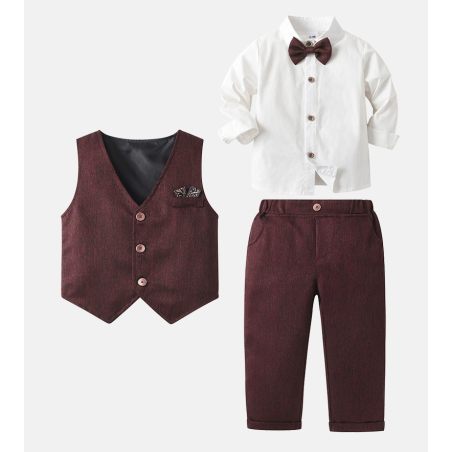 Elegancki garnitur chłopięcy 4-częściowy – bordowy komplet od LeAnKa |