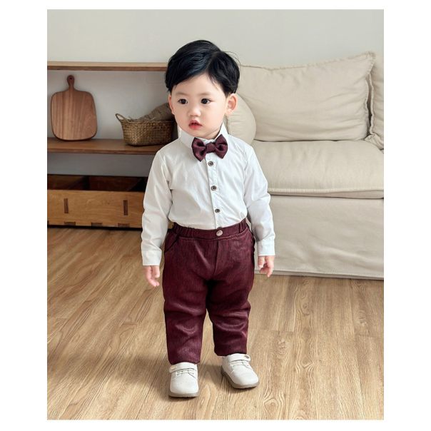 Elegancki garnitur chłopięcy 4-częściowy – bordowy komplet od LeAnKa |