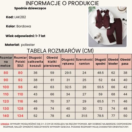 Elegancki garnitur chłopięcy 4-częściowy – bordowy komplet od LeAnKa |