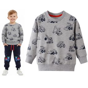 Bluza chłopięca bawełniana z nadrukiem koparek, szara 2