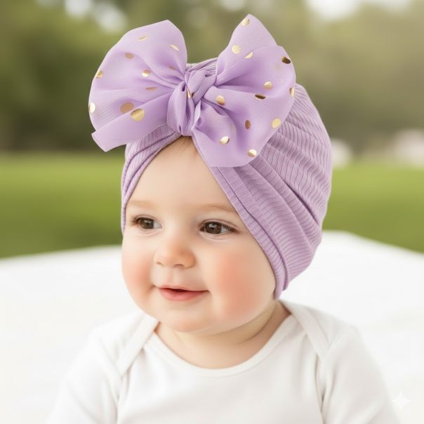 Turban dziecięcy z kokardą w kropki | Stylowa czapeczka dla dziewczynki LeAnKa