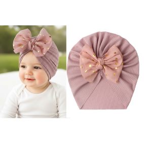 Turban dziecięcy z kokardą w kropki | Stylowa czapeczka dla dziewczynki LeAnKa 2