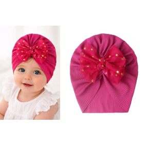 Turban dziecięcy z kokardą w kropki | Stylowa czapeczka dla dziewczynki LeAnKa 2