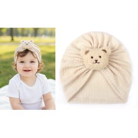 Czapka turban niemowlęca z misiem – bawełniana czapeczka dla dziecka | Leanka 2