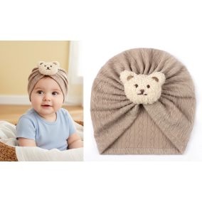 Czapka turban niemowlęca z misiem – bawełniana czapeczka dla dziecka | Leanka 2