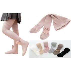 Różowe eleganckie rajstopy dziecięce z kokardką 2