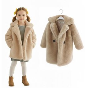 Płaszcz futrzany dziecięcy zimowy z kołnierzem – elegancki i ciepły 2