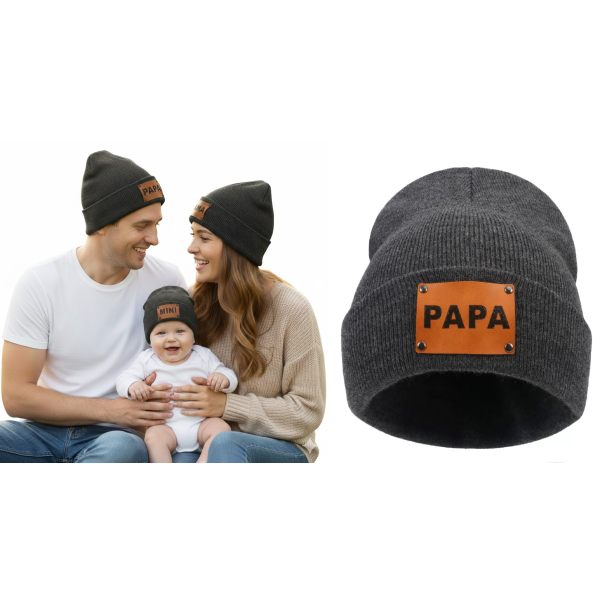 Czapka jesienno-zimowa MAMA – komplet z czapką MINI dla dziecka | LeAnKa