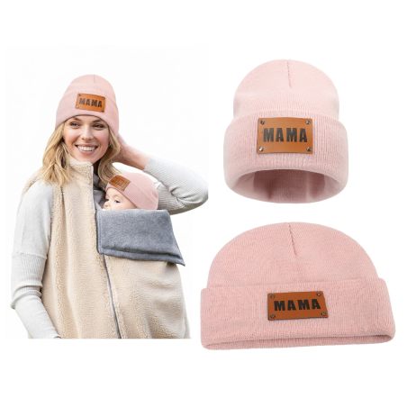 Czapka jesienno-zimowa MAMA – komplet z czapką MINI dla dziecka | LeAnKa