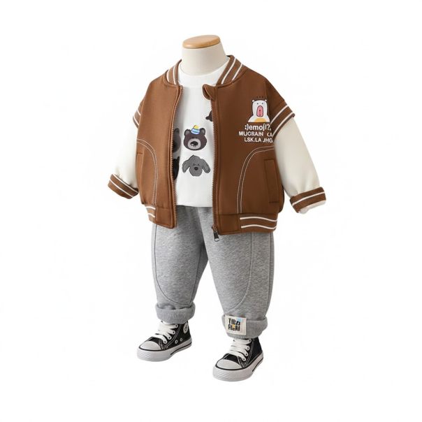 Komplet dziecięcy sportowy – brązowa kurtka i szare spodnie dresowe | LeAnKa