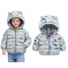 Szara cienka kurtka dziecięca dinozaury – lekka kurtka przejściowa 2