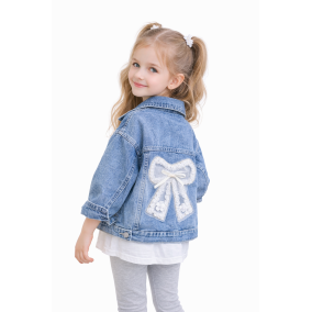 Kurtka jeansowa dziewczęca – katana z kokardą i koronką 2–12 lat | LeAnKa